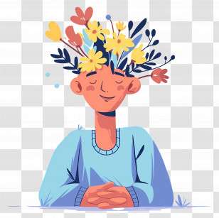 Man Mental Health - Mindful Person With Flowering Thoughts Transparent PNG