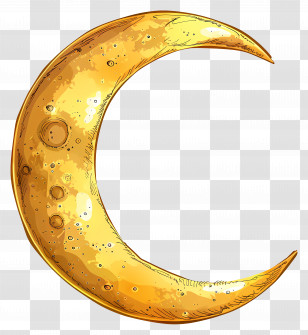 Crescent Moon - Shiny Golden Crescent Moon Illustration Transparent PNG