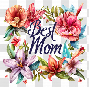 Best Mom - Floral Best Mom Greeting Illustration Transparent PNG