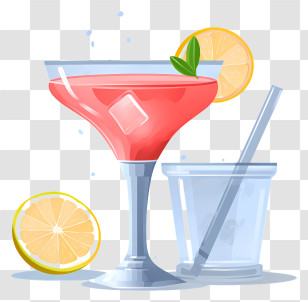 Pink Drink - Refreshing Pink Cocktail With Lemon Garnish Transparent PNG