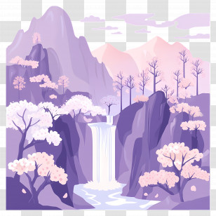 Purple Trees - Beautiful Waterfall In Mountain Landscape Transparent PNG