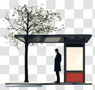 Bus Stop - Bus Stop With Tree And Person Transparent PNG