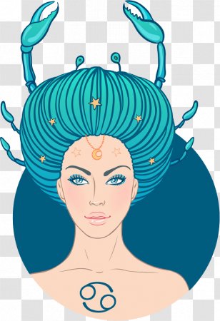 Cancer Astrological Sign Zodiac Illustration - Tree - Creative Blue Hair Transparent PNG