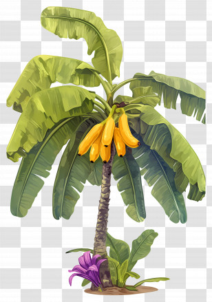 Banana Tree - Tropical Banana Tree With Ripe Fruits Transparent PNG