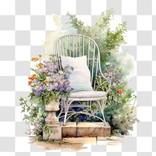 Garden Chair - Cozy Garden Chair With Flowers Transparent PNG