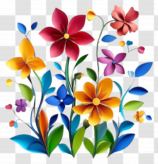 Cute Paper Art - Colorful Flowers Illustration Transparent PNG