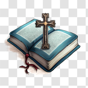 Bible With Cross - Open Bible With Cross Illustration Transparent PNG