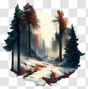 Snowy Forest Path - Misty Snowy Pine Forest Transparent PNG