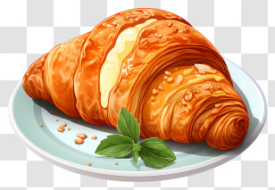 Croissant - Croissant On Plate With Garnish Transparent PNG