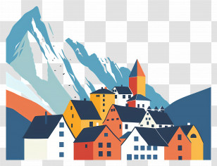 Avalanche Cover Town - Mountain Village And Nature Landscape Illustration Transparent PNG