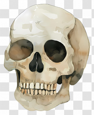 Skull - Realistic Human Skull Illustration In Watercolor Transparent PNG
