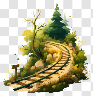 Railway Track - Curved Railroad Track Through Forest Transparent PNG