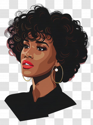 Whitney Houston - Stylized Woman Portrait Illustration With Curly Hair Transparent PNG