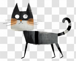 Cat Walking - Striped Cartoon Cat Illustration Transparent PNG