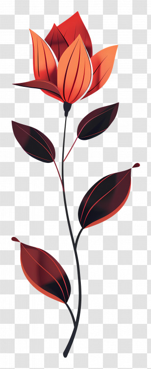 Flower - Elegant Illustration Of Red Flower With Leaves Transparent PNG