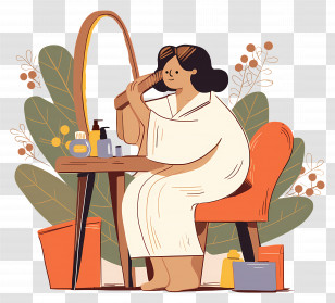 Woman Brushing Hair - Woman At Vanity Illustration Transparent PNG
