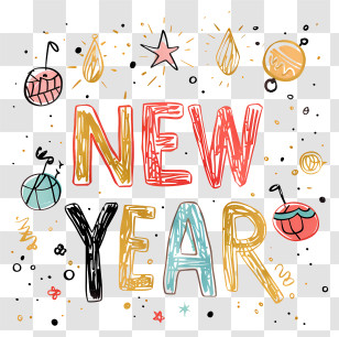 New Year - Colorful New Year Doodle Art Decoration Transparent PNG