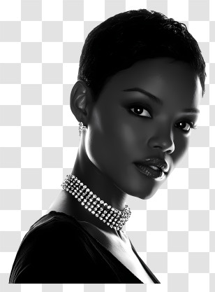 Fashion Black Woman - Elegant Black-and-White Portrait Transparent PNG