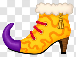 Elf Shoe - Yellow Whimsical Shoe With Purple Tip Transparent PNG