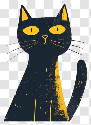 Minimalist Cat - Stylized Black Cat Illustration With Yellow Eyes Transparent PNG
