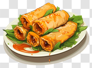 Sketch Style Spring Rolls - Plate Of Crispy Spring Rolls With Sauce Transparent PNG