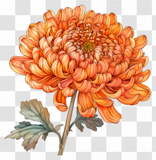 Orange Chrysanthemum - Detailed Orange Chrysanthemum Flower Illustration Transparent PNG