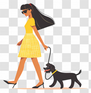 Woman Walking Dog - Woman Walking Dog In Yellow Dress Transparent PNG