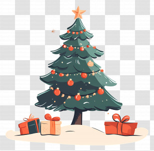 Christmas Tree - Christmas Tree With Ornament Decorations And Wrapped Gifts Transparent PNG