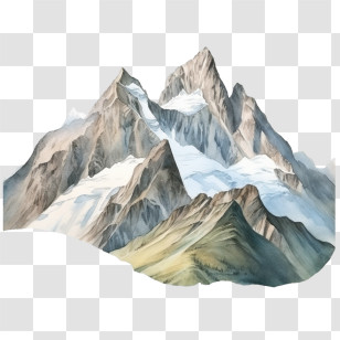 Mountain Forest - Snow-Capped Mountain Range In Majestic Style Transparent PNG