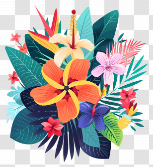 Tropical Flowers - Vivid Tropical Flowers Composite Decoration Transparent PNG