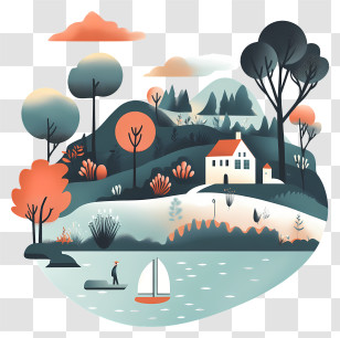 Quiet Harbor - Scenic Landscape With House And Lake Transparent PNG