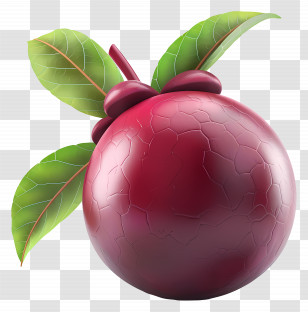 Mangosteen - Red Fruit With Leaves Transparent PNG