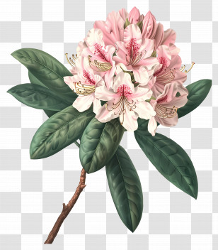 Vintage Flowers - Blooming Pink Rhododendron Illustration Transparent PNG