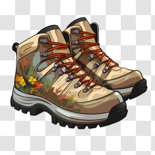 Boots - Stylish Hiking Boots With Floral Pattern Transparent PNG