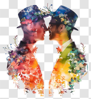 Lgbt Wedding Frame - Colorful Silhouettes Of A Couple Transparent PNG