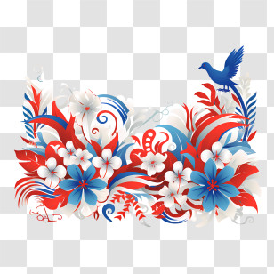 Costa Rica Independence Day - Red And Blue Floral Design With Bird Transparent PNG
