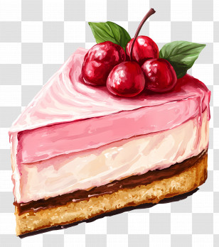 Cake Drawing - Pink Cheesecake Slice With Cherries Transparent PNG