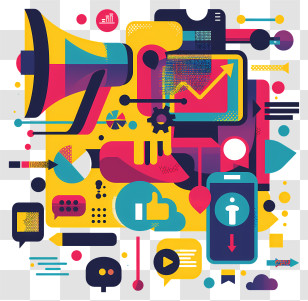 Digital Marketing Background - Digital Media And Communication Icons Transparent PNG