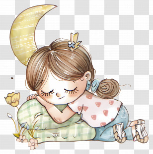 Good Night - Cute Sleeping Girl With Moon Transparent PNG
