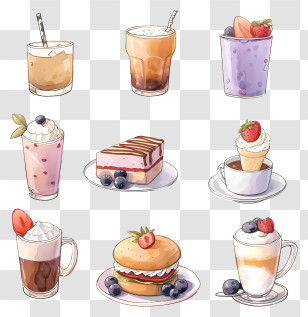 Food Drinks - Assorted Drinks And Desserts Transparent PNG