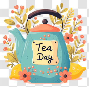International Tea Day - Teapot With Flowers For Tea Day Transparent PNG