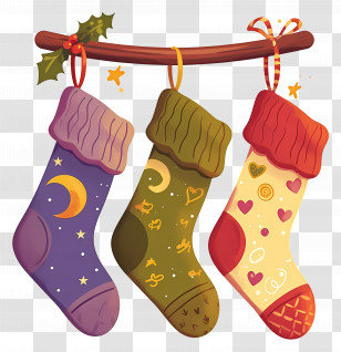 Christmas Socks On Hangers - Colorful Christmas Stockings Hanging For Festive Decoration Transparent PNG