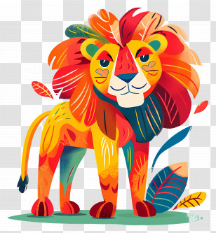 Lion - Colorful Cartoon-Style Lion With Vibrant Mane Transparent PNG