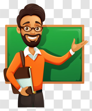 Cartoon Character - Male Teacher With Chalkboard And Books Transparent PNG