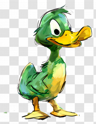Cartoon Duck - Cartoon Green Duck In Playful Pose Transparent PNG