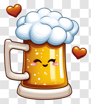 Beer Lovers Day - Happy Beer Mug Cartoon With Hearts Transparent PNG