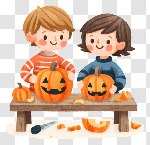 Children Carving Pumpkins - Kids Carving Pumpkins For Halloween Transparent PNG