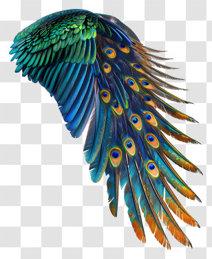 Peacock Wing - Vibrant Peacock Feathered Wing Art Transparent PNG