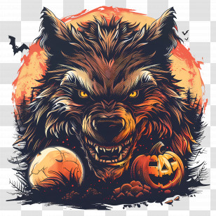 Werewolf - Werewolf With Halloween Pumpkins Transparent PNG