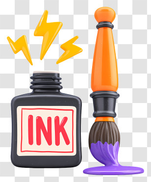 Ink Bottle - Ink Bottle And Paintbrush Illustration Transparent PNG